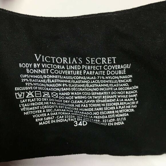 Body By Victoria's Secret Womens Full Coverage Bra Black White Lace Stretch 34D - Picture 4 of 6